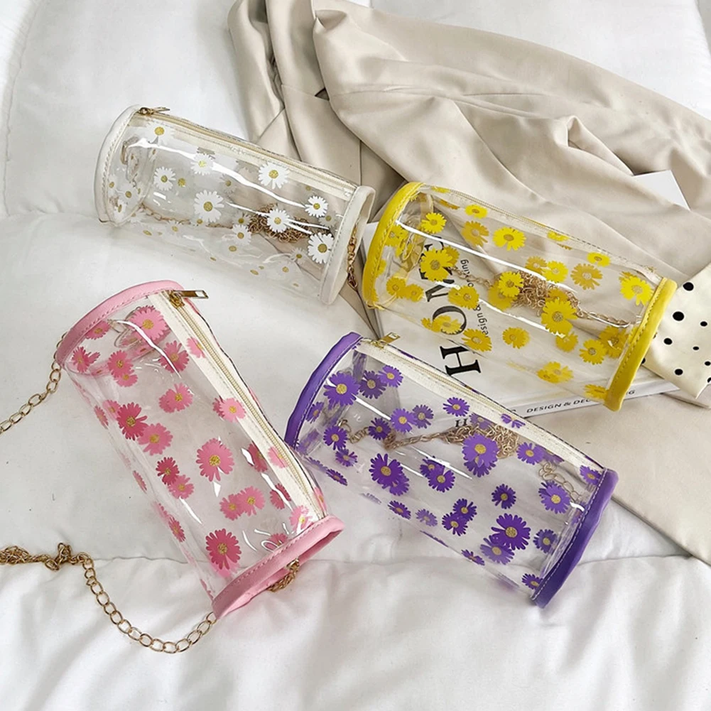 

Летняя женская прозрачная сумка через плечо с принтом маргариток, женские маленькие сумочки на цепочке, маленькие дорожные пляжные кошельк...