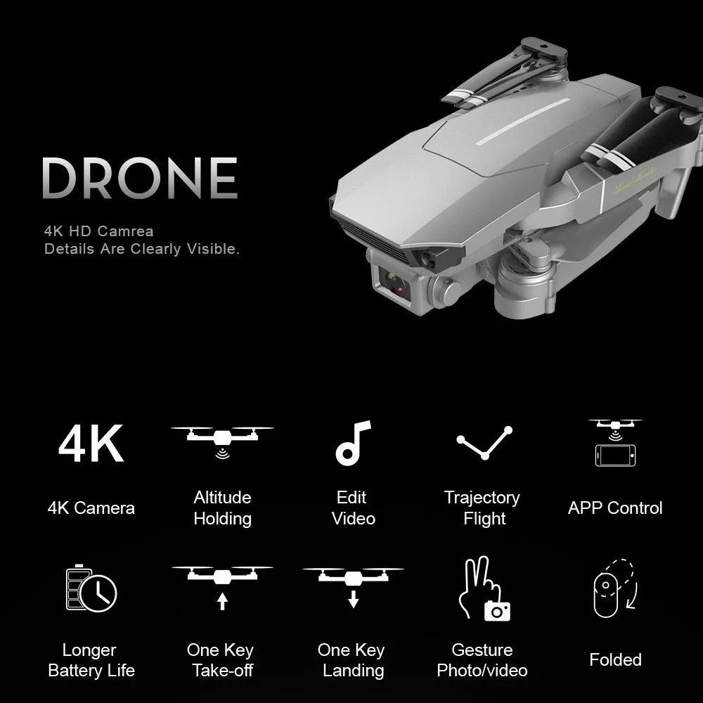 

E100 FPV Drone HD 4K Dual Camera With WIFI RC Foldable Quadcopter Long Flight Time 20 Minutes Endurance Anti-shake Dual Cameras