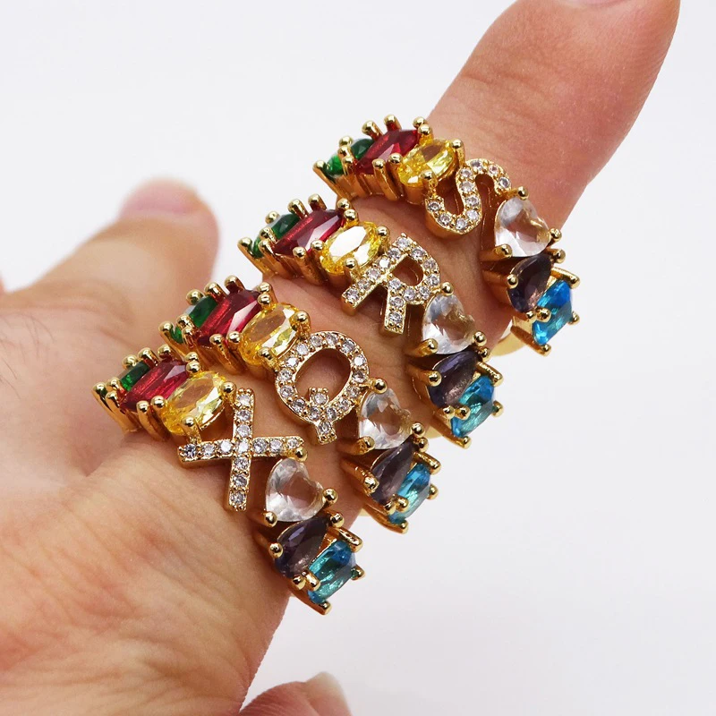 

Ascona Hot Sale Adjustable A-Z Initial Ring Bohemian Copper Zircon Letter Rings For Women Girls Party Wedding Jewelry Gift