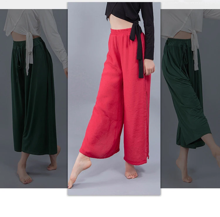 Modern Dance Acrobatics Pants Vents Of Cotton And Linen Practise Wide-Legged Elegant Classical Yoga Clothes One Piece |