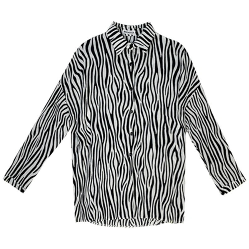 

2021 New Arrivals Women's Shirts Loose Oversize Vintage Zebra Pattern Trendy Lady Spring Autumn Clothing Female Long Blouse Tops