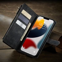 magnetic double layer zipper phone case for iphone13 pro promax mini anti fall wearable card package wallet simplicity case