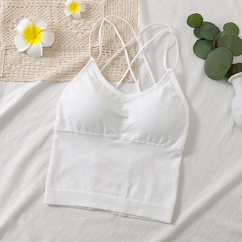 

Summer tight base suspender vest women's cross back open back multicolor top