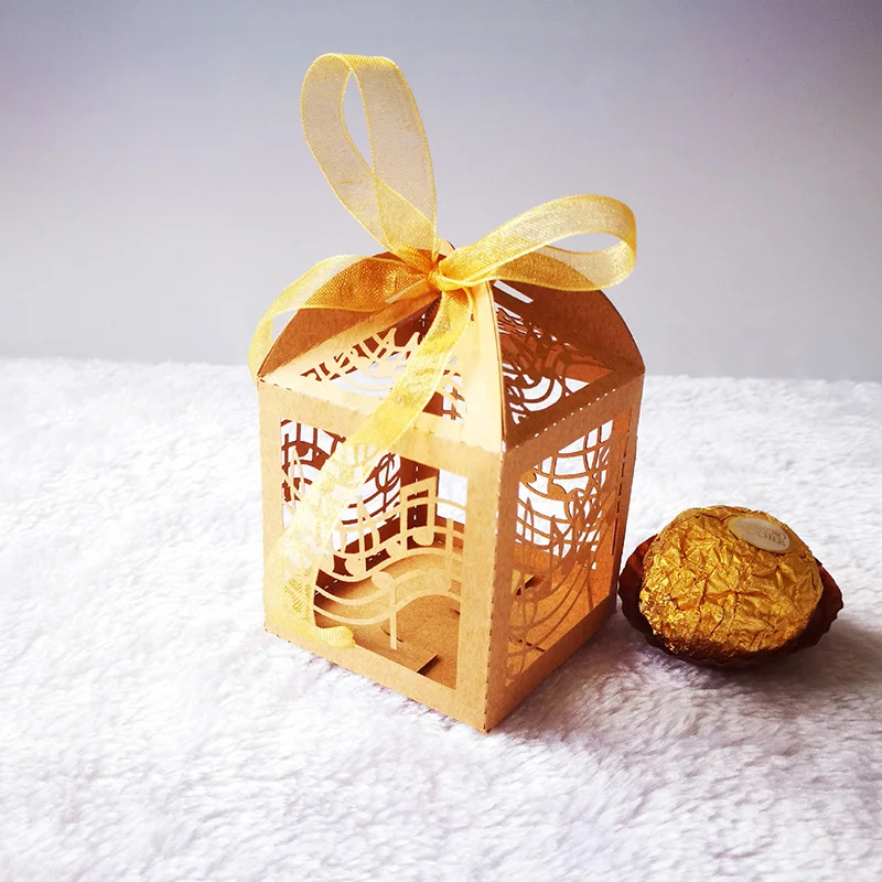 100pcs Laser Cut Musical Notes Candy Boxes Sweets Favor Gift Box With Ribbon For Teachers' Day Birthday Easter Party Decoration | Дом и