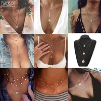 new vintage multilayer crystal pendant necklace for women beads moon star crescent choker long style engagement necklaces gift