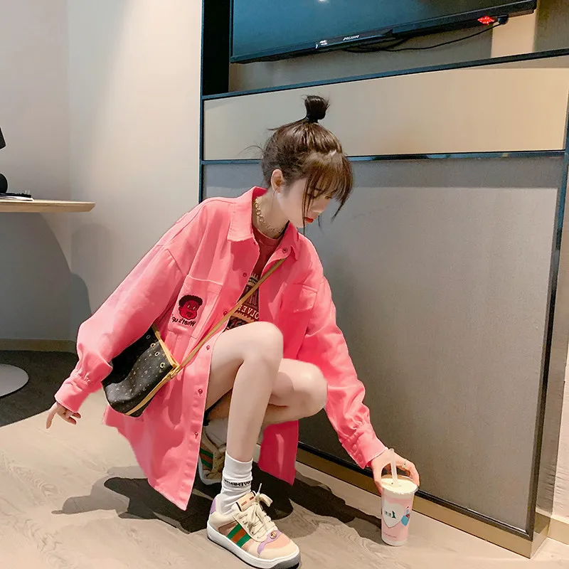 Импортная джинсовая куртка 2020 новые студенческие топы женская Свободная рубашка