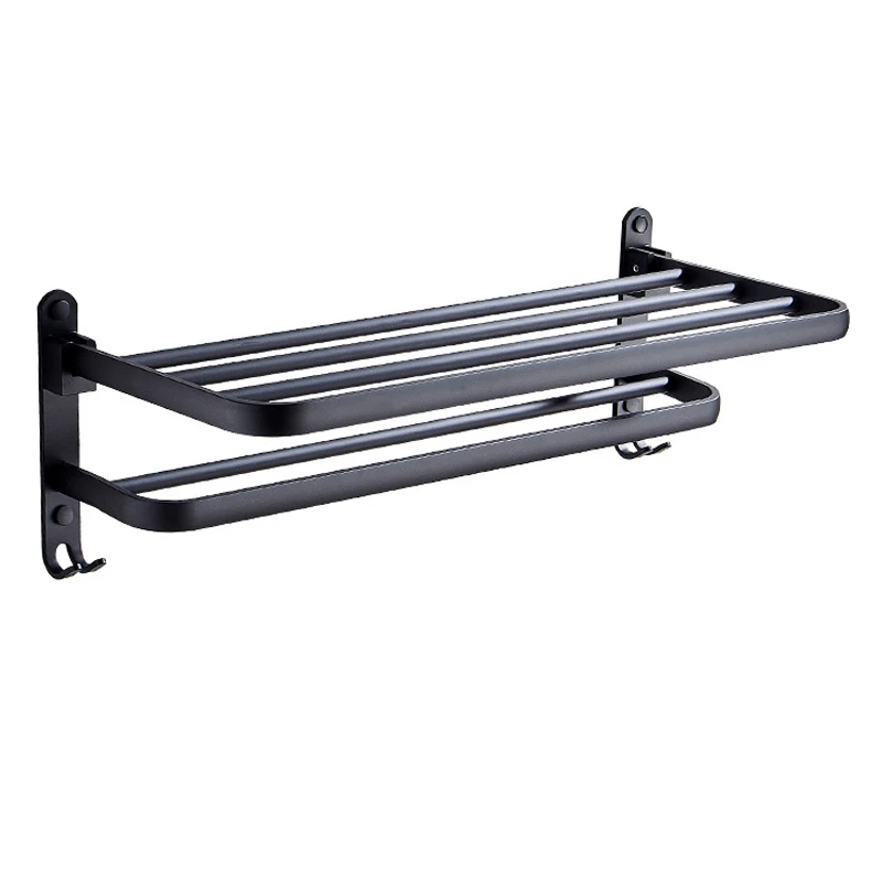 

Space Aluminum Bathroom Black Towel Rack Fashion Wall-Mounted Folding Storage Towel Rack Bathroom Shelf