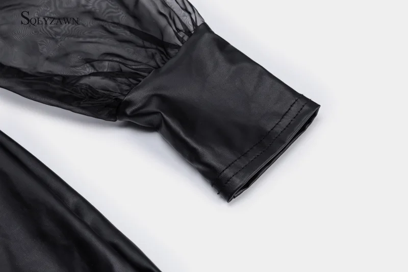 Соблазнительное черное Сетчатое облегающее платье из искусственной кожи с