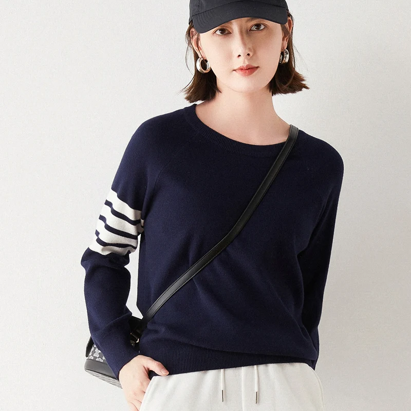 

adohon 2021 woman winter 100% Cashmere sweaters knitted Pullovers jumper Warm Female O-neck blouse blue long sleeve clothing
