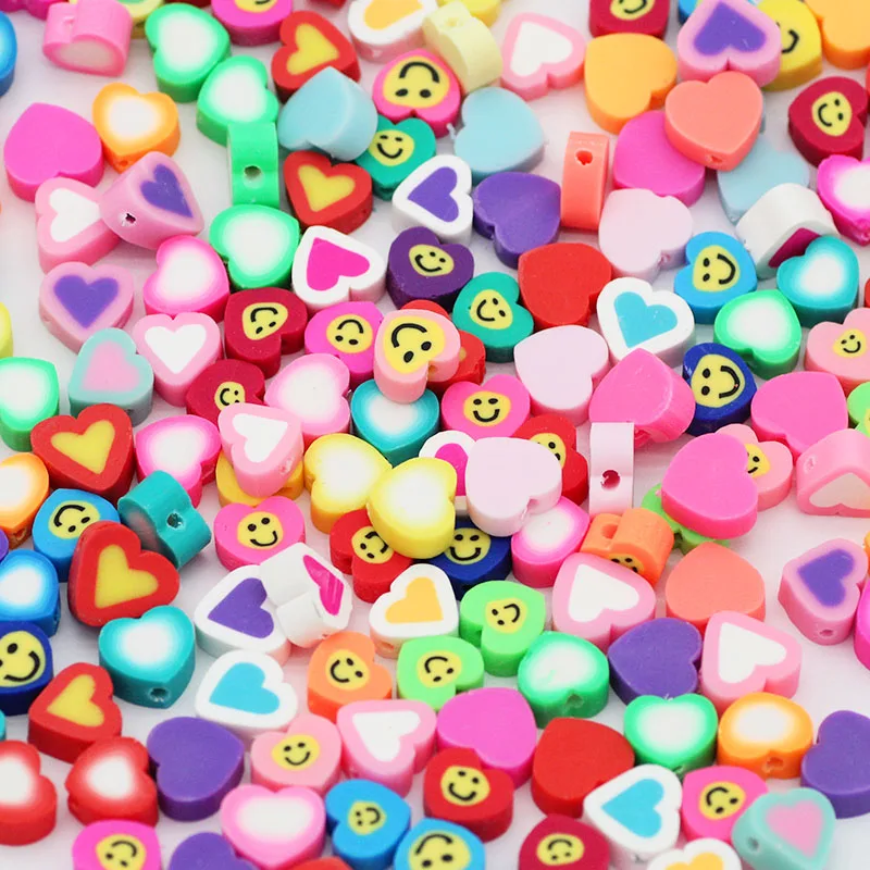 

WLYeeS 10mm Love Heart Shaped Bohemian Polymer Clay Loose Spacer Beads For Charms Jewelry Bracelet Making DIY Pendants 50pcs
