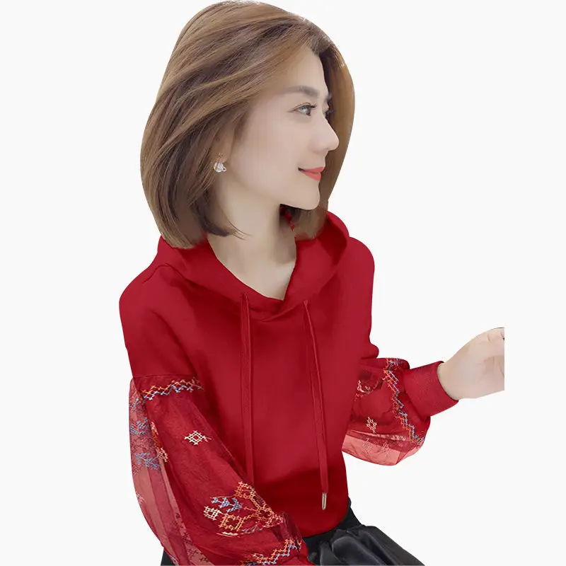 

European station lantern sleeve printed hooded sweater women's 2021 spring new European Korean version of loose fashion sweater