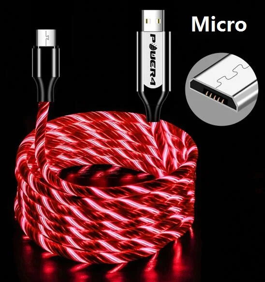 Power4 Прохладный светящийся USB C Микро зарядный кабель три разъема доступны для Lightning/Apple Android type-C зарядки мобильного телефона - Цвет: Micro-Red