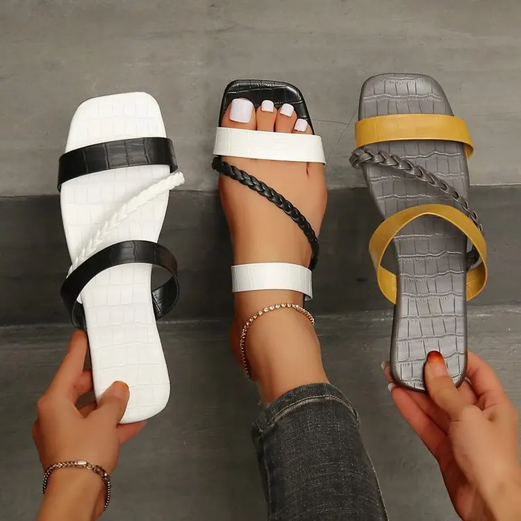 

Shoes Women Ladies' Slippers Low Soft Flat Girl Casual Hoof Heels Slides Rome Scandals Basic Rubber PU Fabric Leisure Shoes Sli