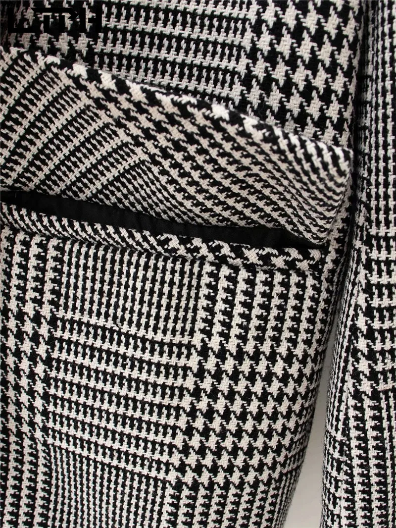 LTPH-Chaqueta de estilo vintage de pata de gallo para mujer, blazer informal de longitud media con bolsillos, chaquetas de manga larga gruesa, abrigo de traje para mujer 2020