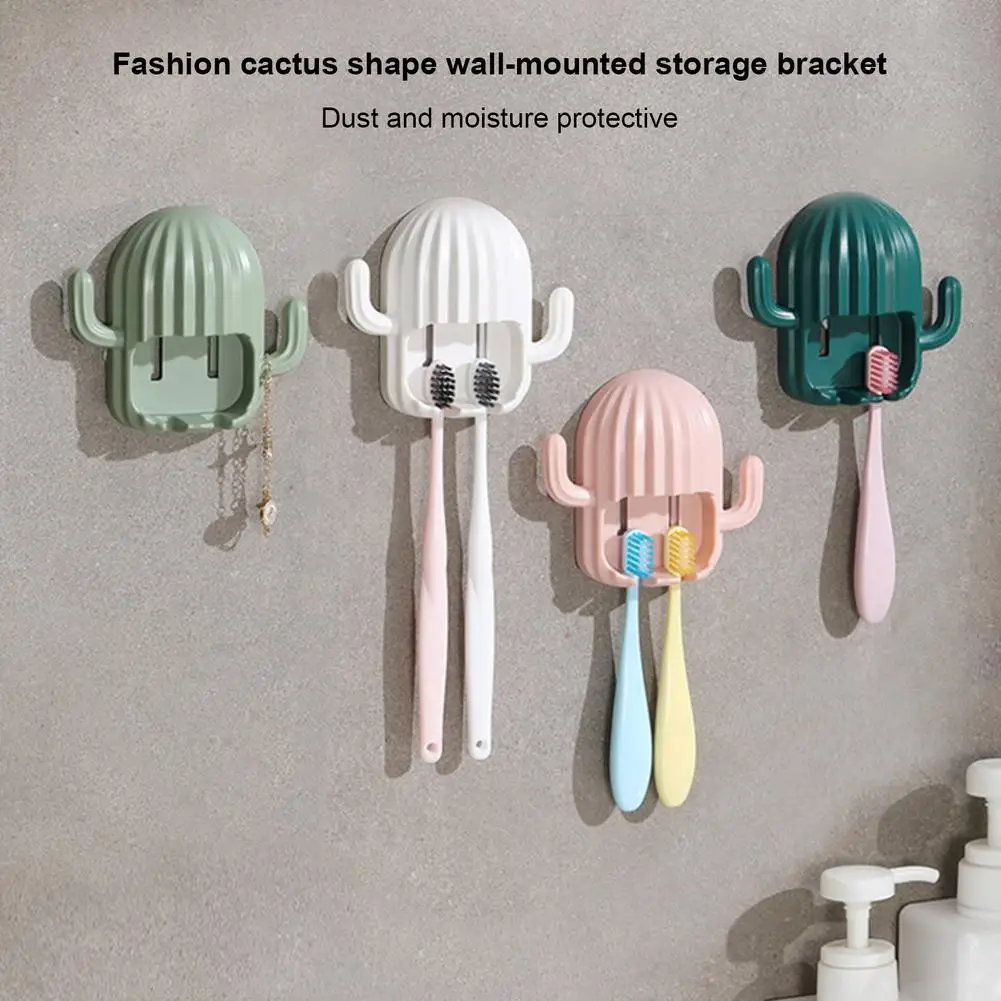 

Toothbrush Holder Cute Wall Mount Electric Toothbrush Rack Organizer With Suction Cup Cactus Shaped Kids Bathroom Toiletries Acc
