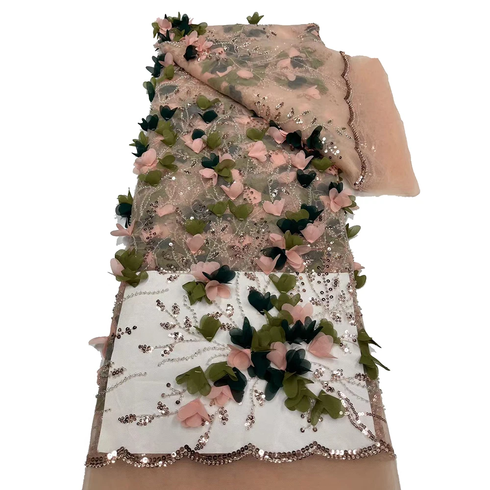 

Sinya 2022 New Arrival 3D Lace Fabric Top Grade Applique Flower Heavy Sequins Beaded Lace African For Wedding Party Dress 5Yards