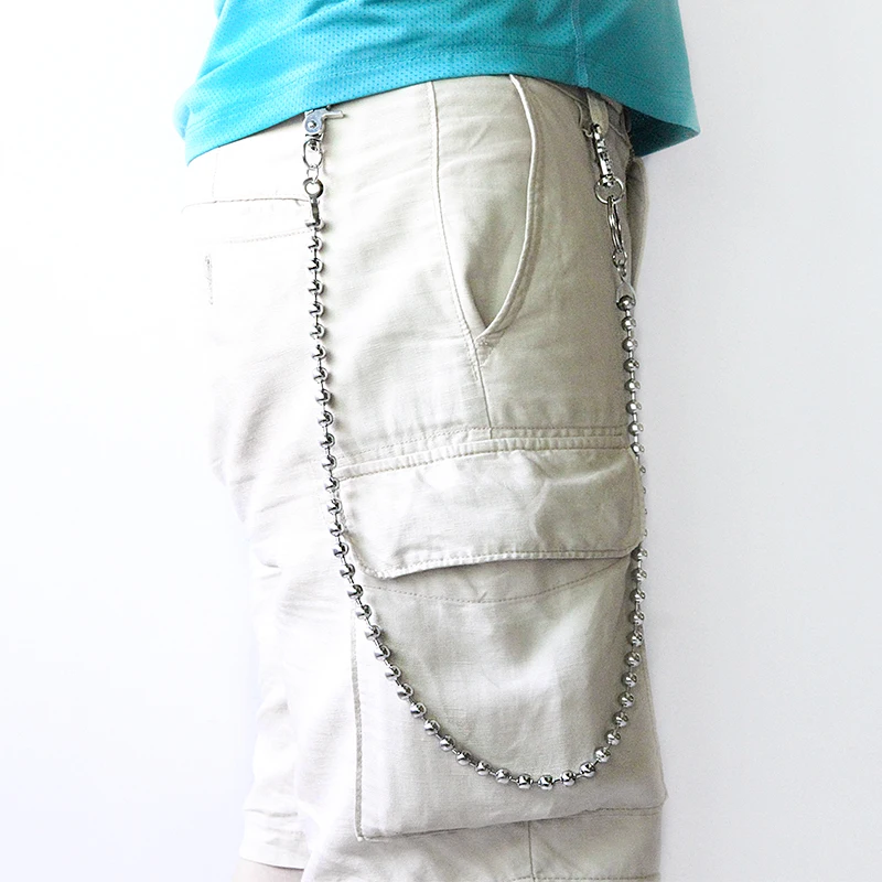 

Цепочка для брюк, 76 см, из нержавеющей стали, в стиле рок-панк, брюки-хипстер, серебряный зажим для джинсов, хип-хоп, Шариковая цепочка 8 мм