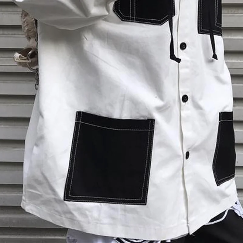 

Shirts Women Cargo Design Popular High Street Pockets BF Patchwork Loose Single Breasted Female Shirt Large Size Straight Trendy