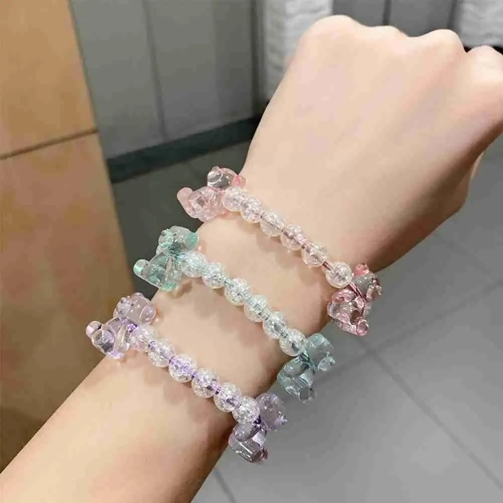 

Hair Rope Lovely Candy Color Bear Crystal Beads Hair Holder Ties Elastic Can Ponytail Ins Accessories Girl As Bracelet Hair L7R0