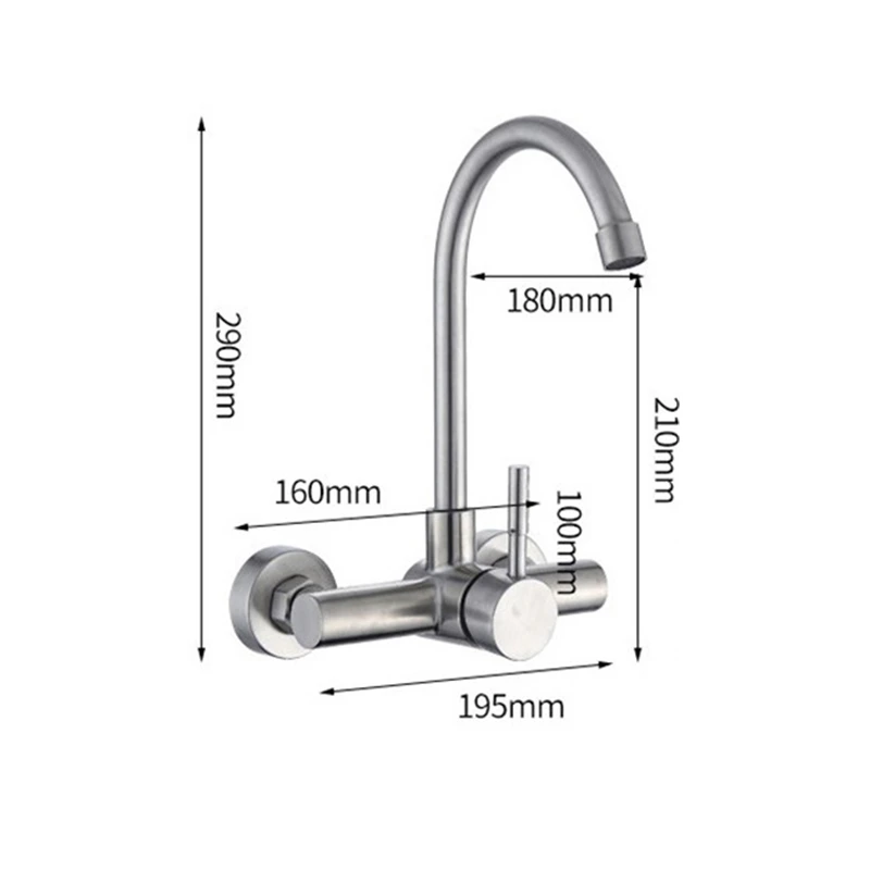 

304 Stainless Steel Kitchen Wall-mounted Sink Faucet Double Hole Rotatable Hot and Cold Dish Sink Dish Sink Tap