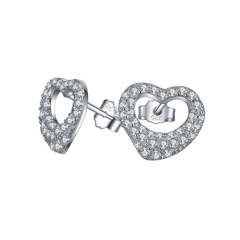 

Fashion 925 Sterling Silver Round CZ Stud Earrings Silver Heart Shape Stud Earring Women Engagement Wedding Party Jewery Gift