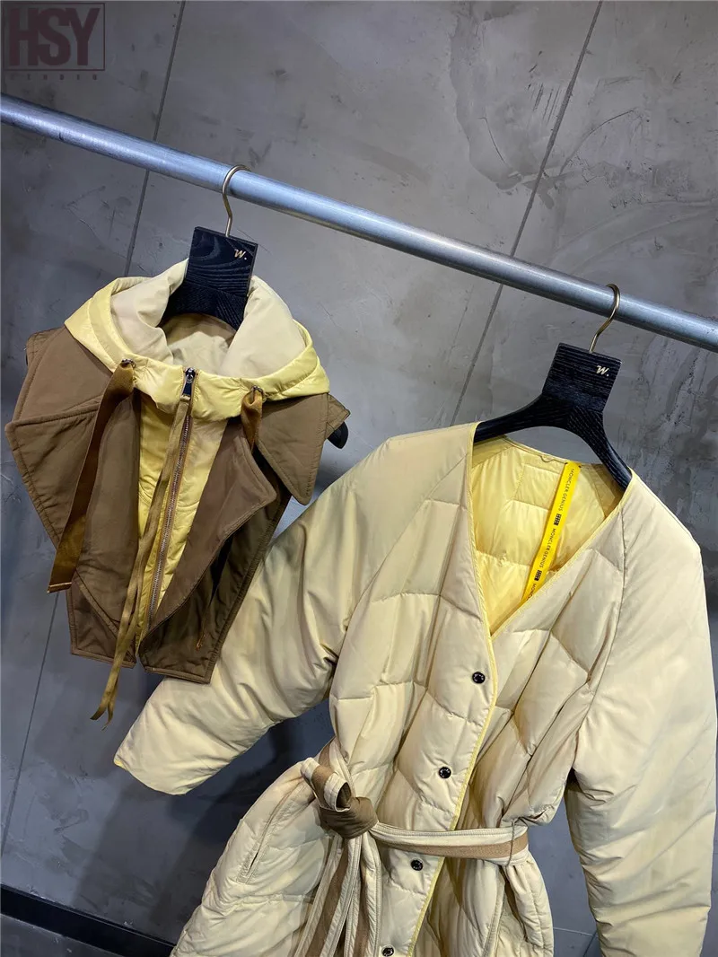 【HSY】2019 зима новый женский съемный на молнии с капюшоном шаль Пояс Талия стеганый