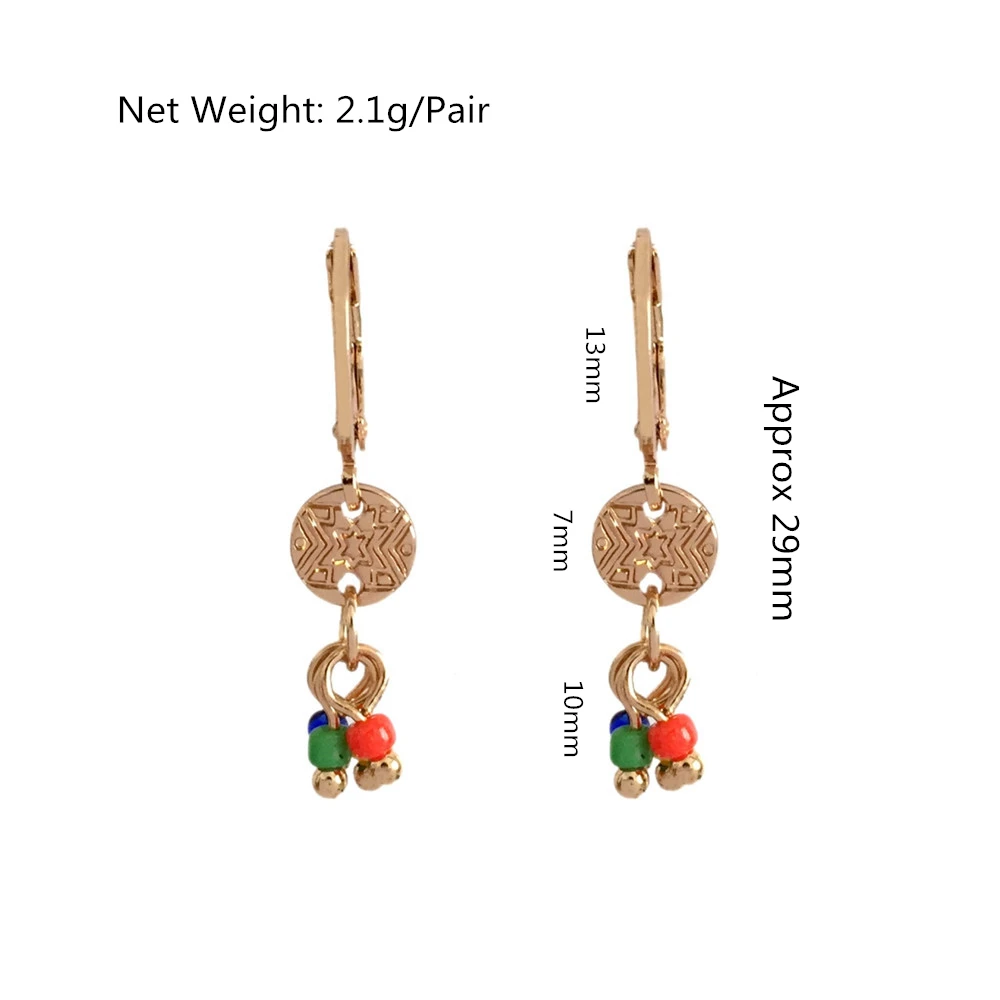 

2019 New Fashion Tiny Cute Drop Earrings 13mm Hoop with 7mm Textured Disk and Colorful Beads Dangle Earrings for Lady Best Gift