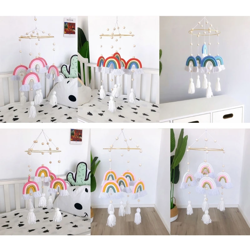 

Rainbow Hanging Handmade Weaving Ornament Nordic Baby Kids Room Wall Decor Baby Rattle Mobile Toys Crib Toy