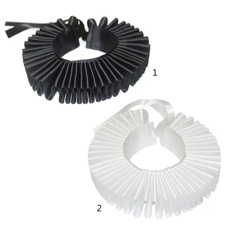 

Women Victorian Renaissance Elizabethan Ruffled Neck Collar Satin Clown Cosplay Ruff Choker Halloween Party Costume