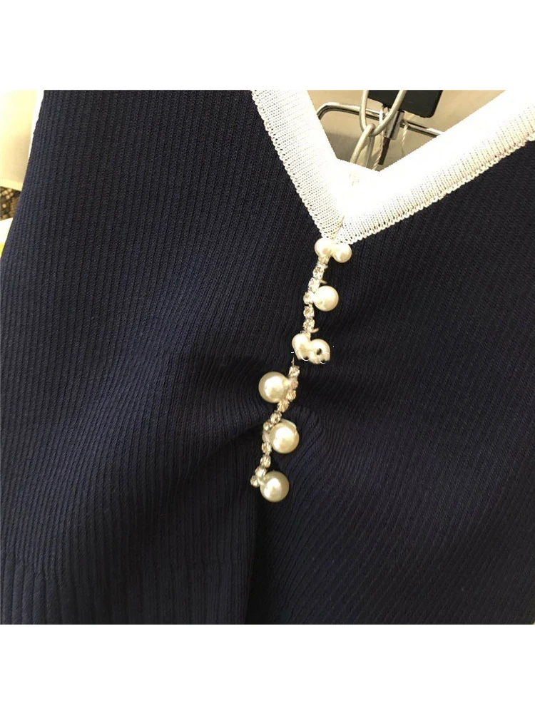 

Tight heavy craft beaded women's summer pleated sexy suspenders vest 2020 summer black and white stitching women's vest XL