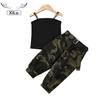 girls chest strap solid color shirt camouflage pants two piece toddler girl summer clothes 2021 fashion clothes kids clothes
