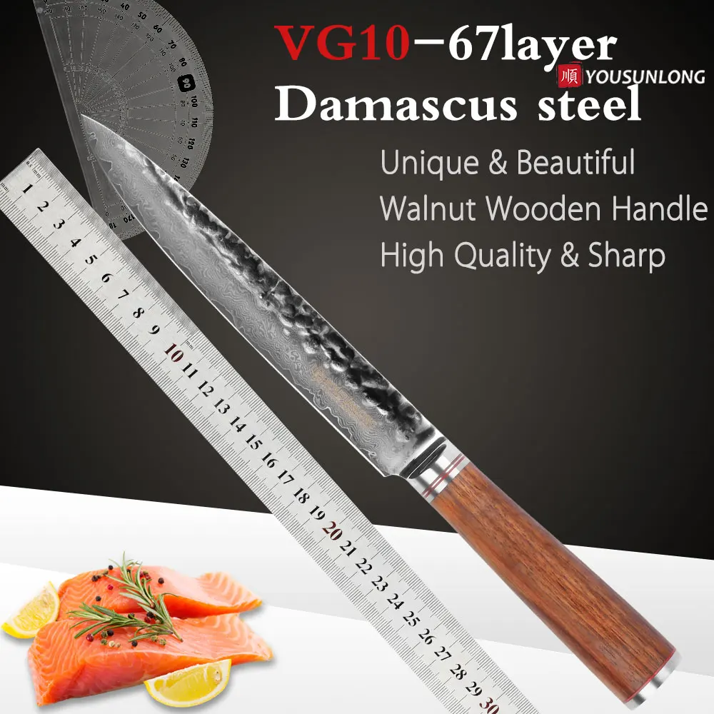 Ножи YOUSUNLONG Sashimi 8 дюймов ножи для резьбы суши японский VG10 молотковая Дамасская