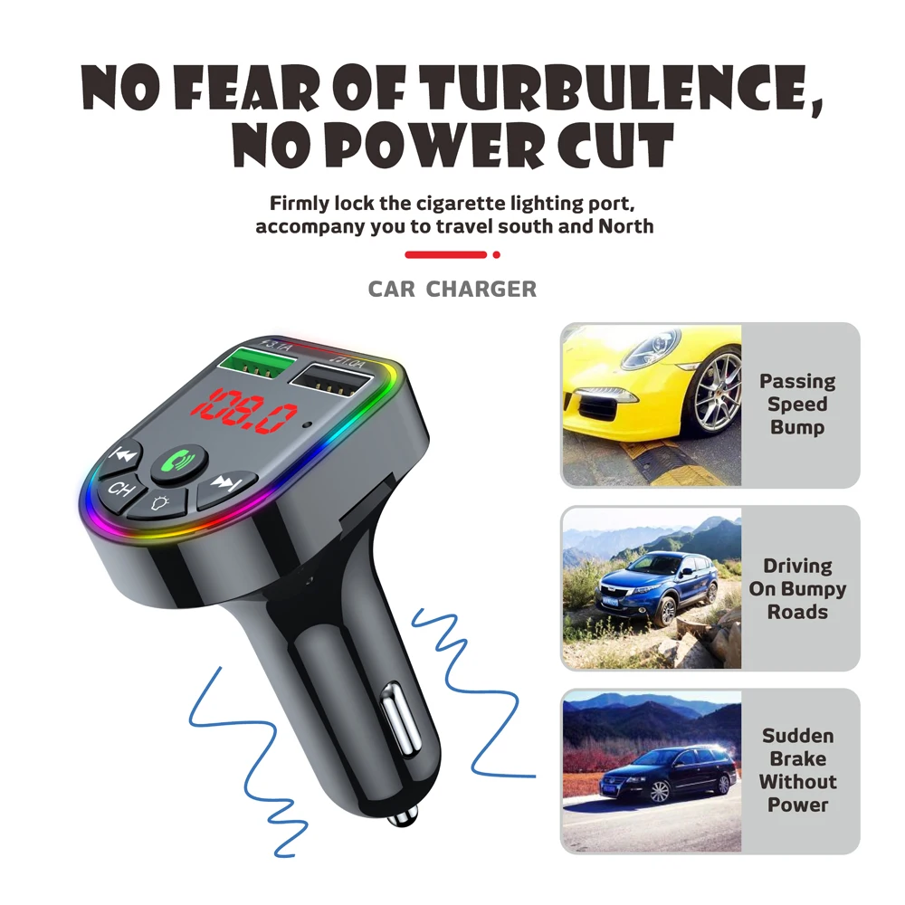 

Car Charger Bluetooth 5.0 FM Transmitter Modulator MP3 Player Colorful LED Display Dual USB 3.1A Fast Charger Car Accessories