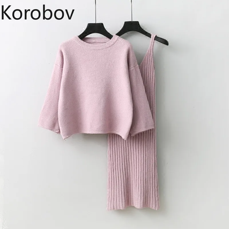 Новинка 2019 женский свитер Korobov комплект из 2 предметов вязаный пуловер с круглым