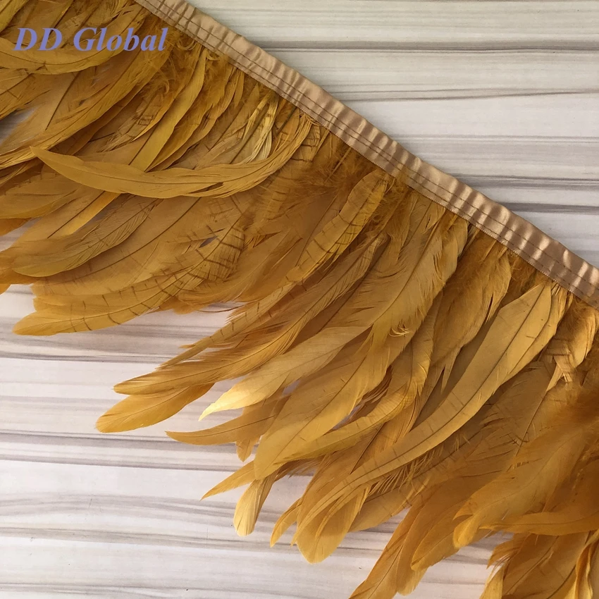 

1Meters- Feather Trim 15-20CM 6-8" Natural Chicken Feathers Lace Ribbon Sewed On satin Wedding Dress Carnival Clothes Decorative