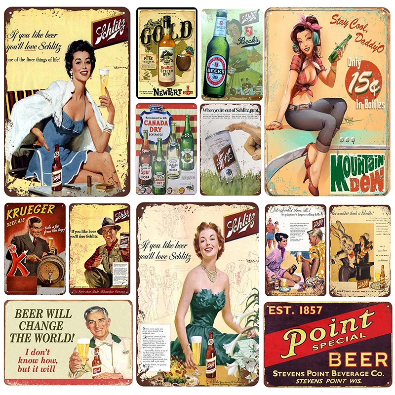 

Liquor Beer Plaque/Pin Up Girl Vintage Metal Tin Sign Shabby Chic Wall Art Decor Bar Pub Market Home Decor Metal Iron Poster