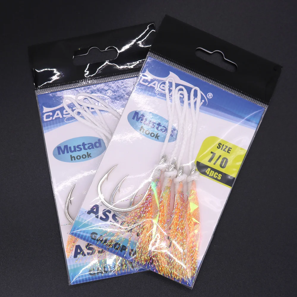 

JIGGING PRO Mustad Jigging Assist Hook 1/0 3/0 5/0 7/0 9/0 Metal Jig High Carbon Steel Slow Jig Hook 4Pcs/Pack