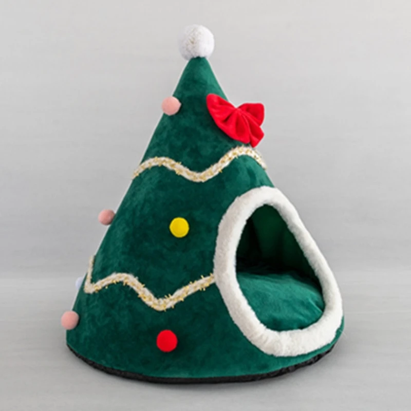 

Christmas Tree Tent Cat Litter Plush Pet Sleeping Bed Warm Winter Cat Nest Mat