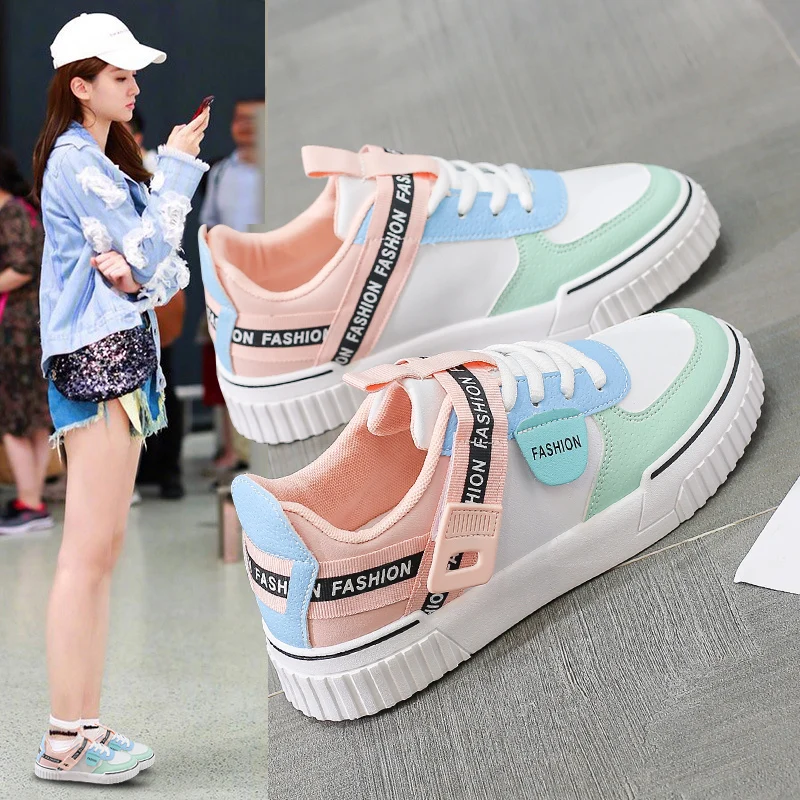 

Woman Shoes Fashion New Woman PU Leather Shoes Ladies Breathable Cute Casual Shoes Colored Sneakers
