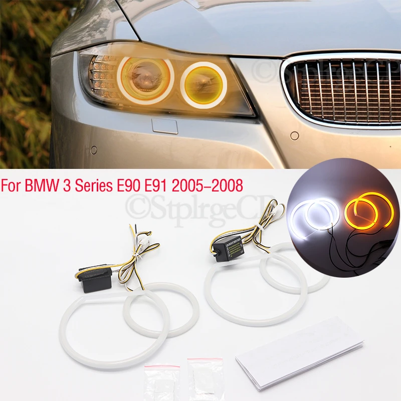 

SMD cotton light LED angel eyes white and yellow DRL kit For BMW 3 Series E90 E91 2005-2008 Xenon headlights Car accessories