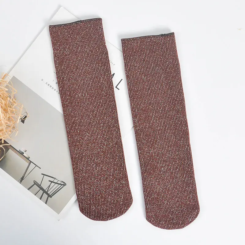 WineRed Женские зимние теплые носки бархатные утепленные носки для девочек Рождественские домашние зимние носки для полотенец золотые, серебряные шелковые носки-Тапочки - Цвет: WineRed