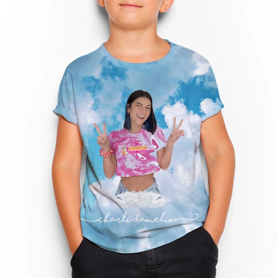 

Cartoon Anime Charli D'amelio 3D Children's Clothing T-shirt Short Sleeve Boy Girl T Shirt 2021 Summer O-Neck Casual Tops