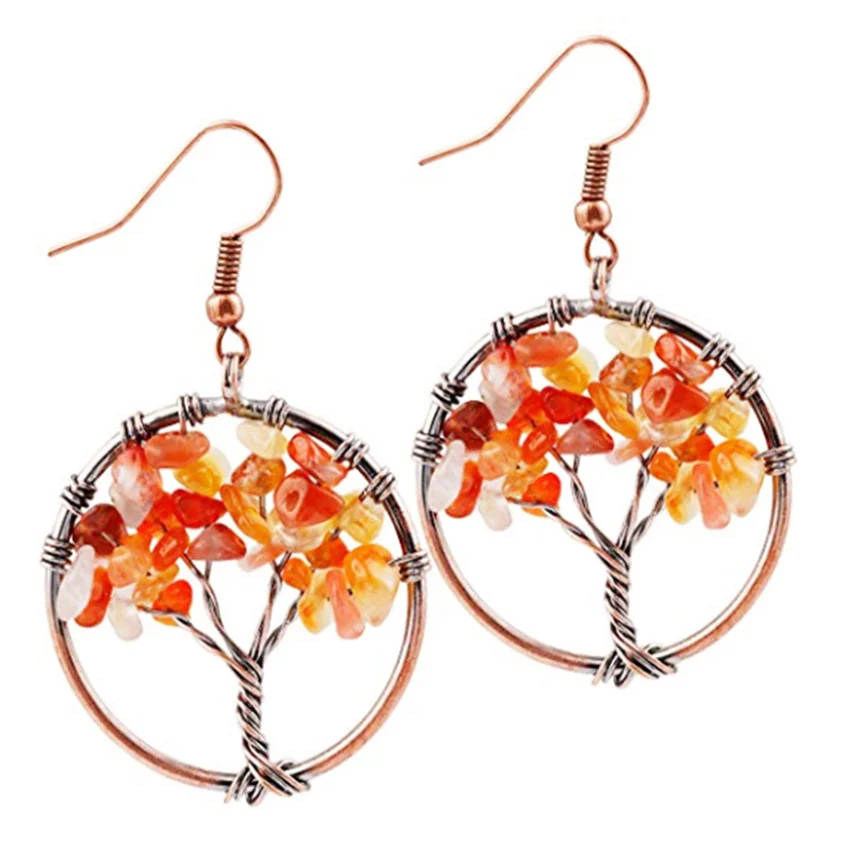 FYJS Уникальные медные покрытые проволочной пленкой Древо жизни сердолик круглые