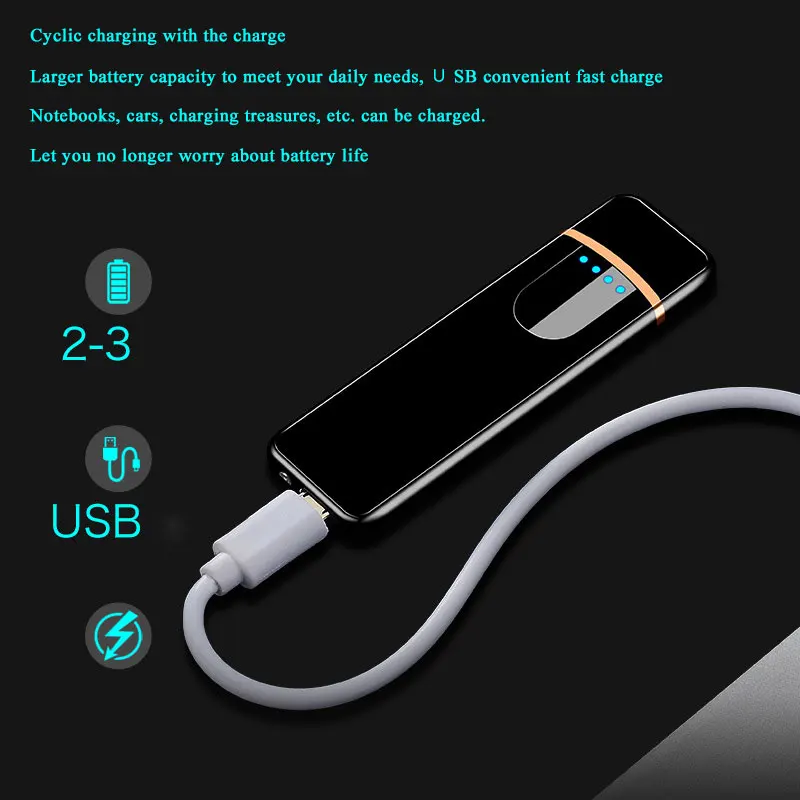 Новинка тонкая Usb зарядка зажигалка с сенсорным экраном электронные зажигалки