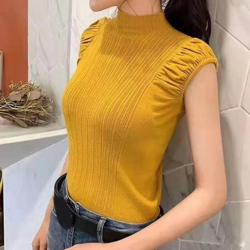 

Spring Autumn Summer Knitted Sexy Slim T Shirt Women Korean Turtleneck Short Sleeve T-shirt Ladies Tshirt Female Tops Tee JW9919