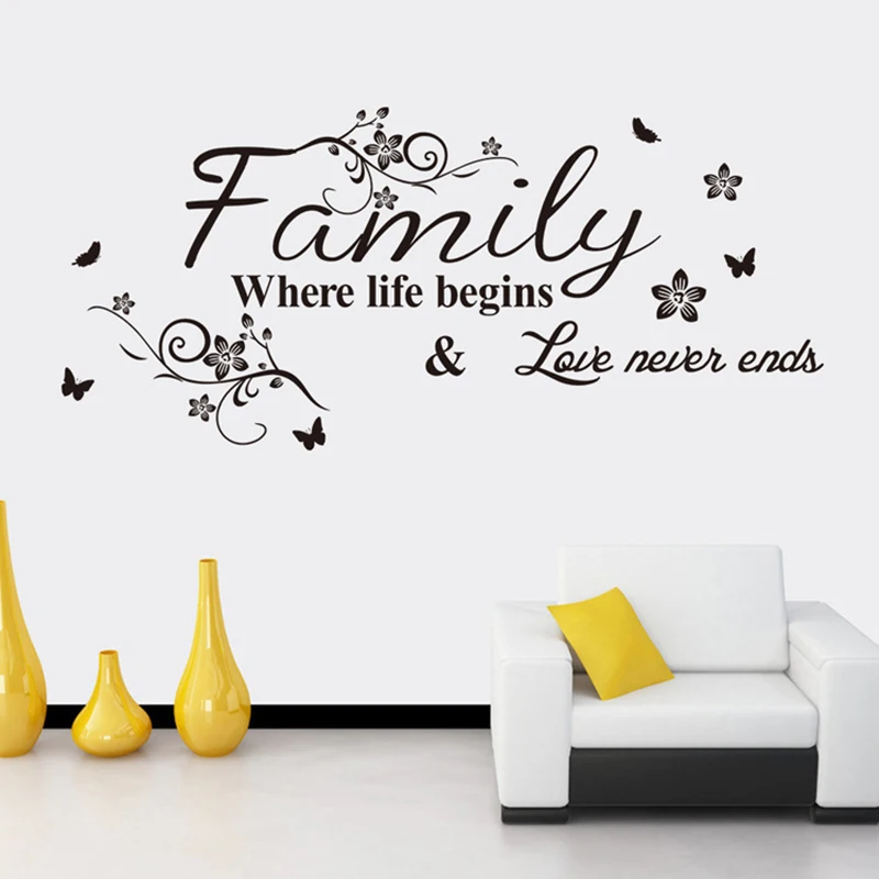 Love Family Where Life Begins Love Never Ends Removable wall Stickers Parlor background Vinyl Art Bedroom Home Decor Mural Decal фото