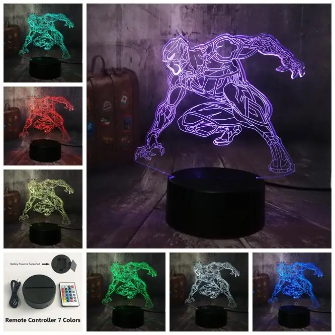 Remote One 7 Color Marvel Черная пантера Мстители Прохладный 3D светодиодный ночной Светильник ребенок Настольная лампа 7 цветов для маленьких мальчиков, детская игрушка, рождественские украшения для дома подарок на день рождения - Испускаемый цвет: Remote One 7 Color