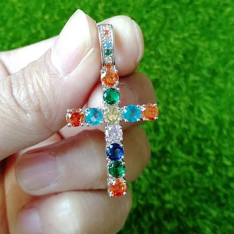 MISSFOX Colorful Diamond Man's Pendant Jesus Religion Cross Pattern Anka Necklace Charm Design Jewelry For Male New Item 2020 |