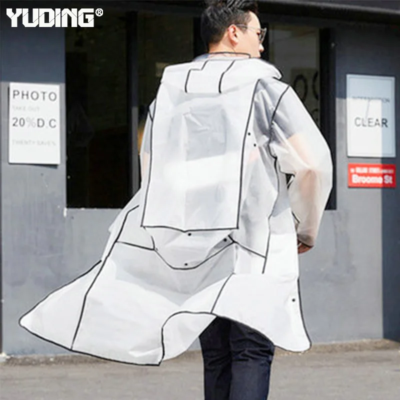 Yuding длинный полупрозрачный плащ для мужчин и взрослых черный Тренч с окантовкой