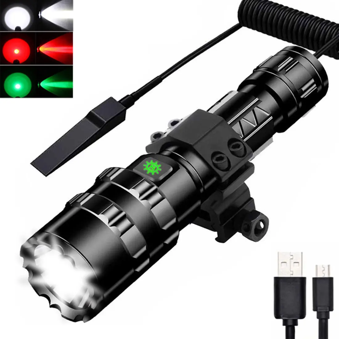 

Tactical Flashlight 1600 Lumens USB Rechargeable Flashlight Waterproof Hunting Gun Light with Picatinny Rail Mount Accessories